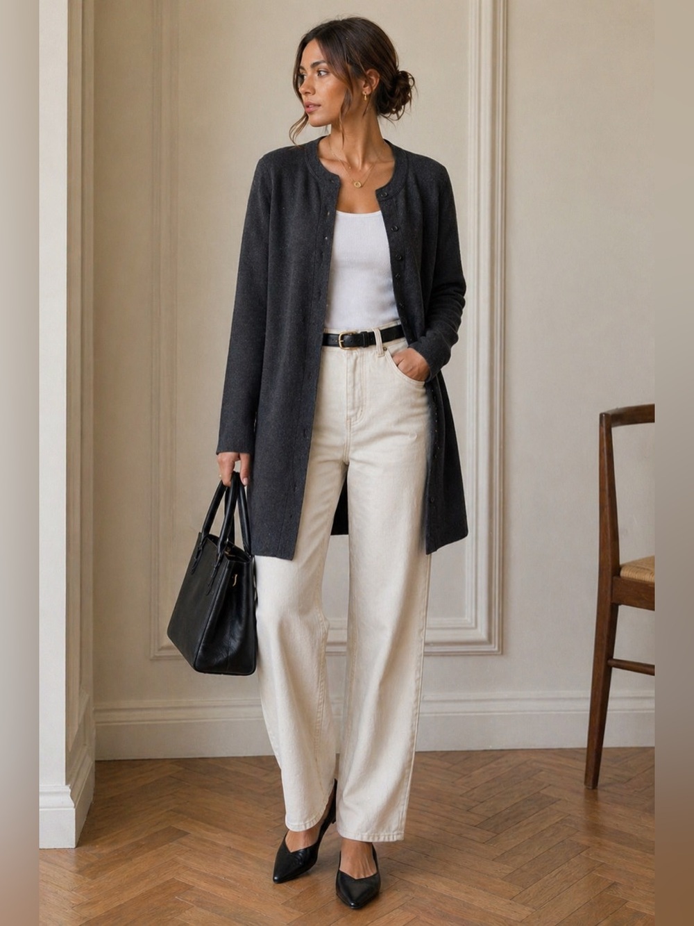 Eileen Fisher | Merino Wool Long Cardigan Dress | Charcoal | Size S